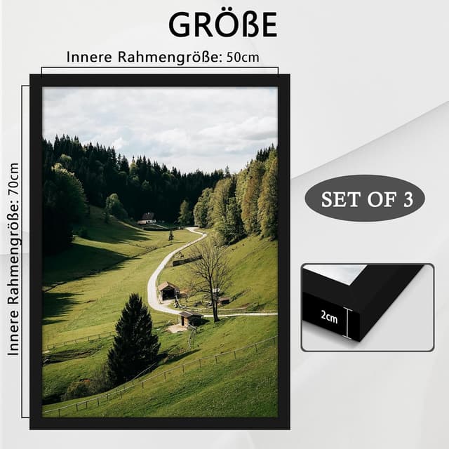 Detalle 2 de QPQIYIY Bilderrahmen 50x70 cm 3er Set Schwarz