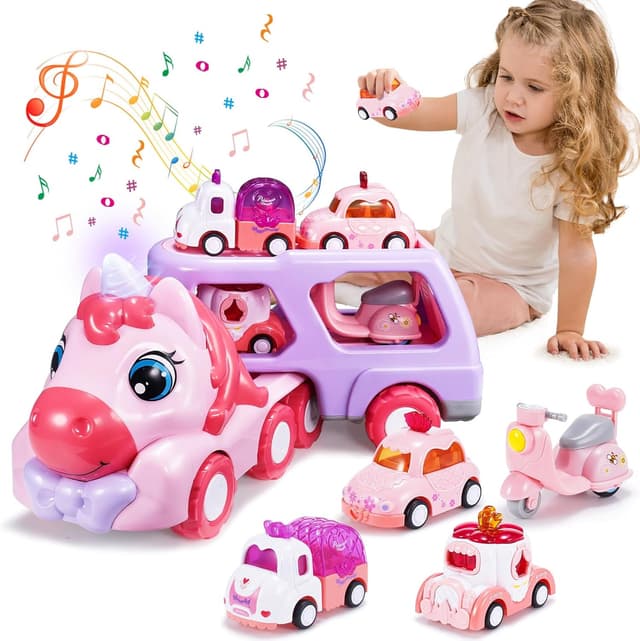 Detalle de Hapikids 5-in-1 Unicorn Car Toy Set for 1, 2 & 3 Year Old Girls