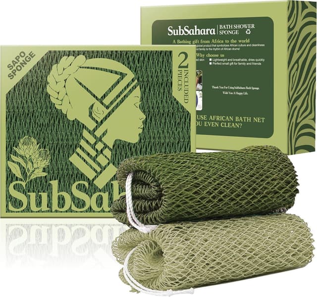 Detalle de SubSahara Authentic African Net Sponge (2-Pack) for Body & Face — Gentle Exfoliating Loofah Sponge, Travel-Friendly, Quick-Drying