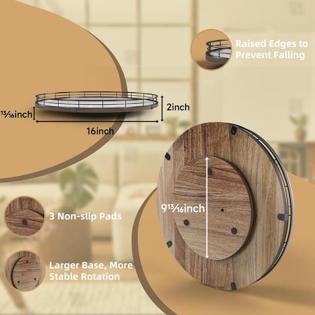 Detalle 2 de Acacia Wood 16" Lazy Susan Turntable Organizer 🍽