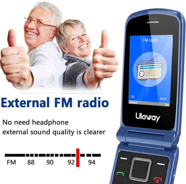 Detalle 2 de Uleway 4G Big Button Senior Flip Phone with SOS Button, Charging Dock and 2.4" + 1.8" IPS Screen (Blue) — SIM-free unlocked