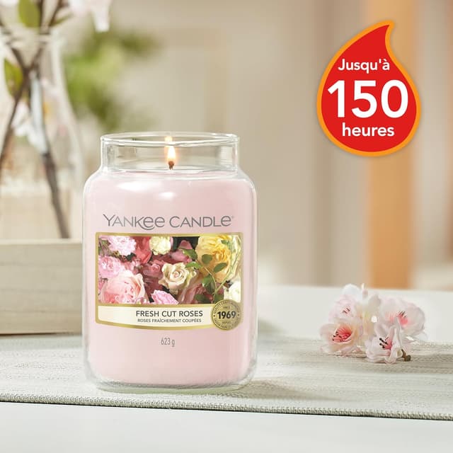 Detalle de Yankee Candle Bougie parfumée Roses fraîchement coupées en jarre (jusqu’à 150 h)