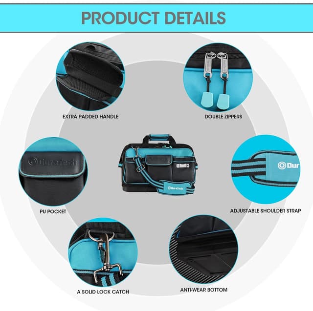 Detalle de DURATECH Sac à Outils 43 cm avec ouverture large et 32 poches en tissu Oxford 840D