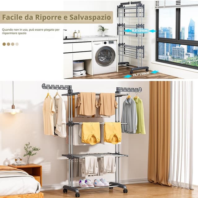 Detalle 2 de PurKeep stendibiancheria 4 ripiani grande capacità