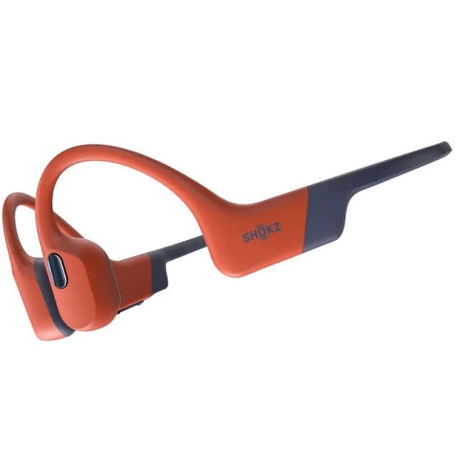 Detalle de Shokz OpenSwim Pro auriculares Bluetooth de conducción ósea para natación rojos con MP3 de 32GB