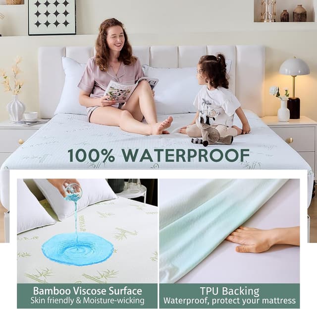 Detalle 2 de Premium 100% Waterproof King Mattress Protector (8",-21", deep pocket) with Breathable 3D Air Fabric