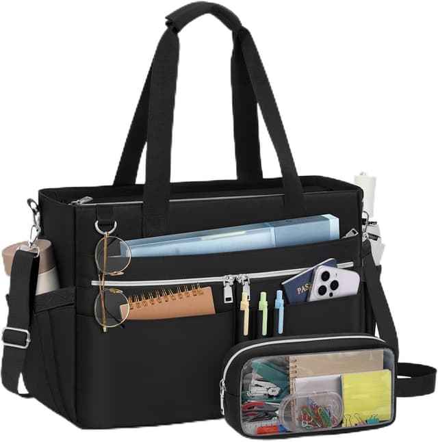 Detalle de RAINSMORE Lehrertasche Damen für 15,6-Zoll Laptops – wasserabweisende Nylon-Laptoptasche mit isolierten Fächern