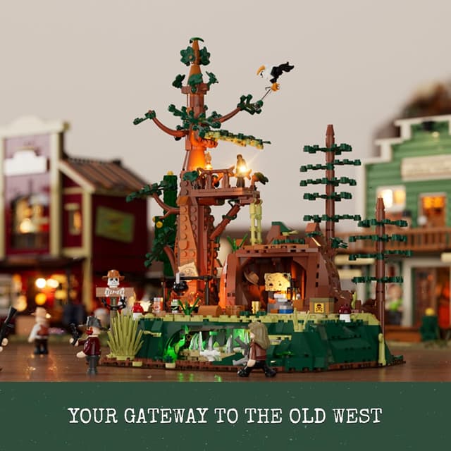 Detalle 2 de Lumibricks Sequoia Banditenlager Western-BAU-Set mit LED – 1.183 Teile, Redwood-Versteck