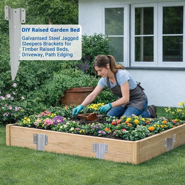 Detalle 2 de AMLOOPH small railway sleeper brackets (20 pack) – galvanised metal timber supports for raised beds & garden edging