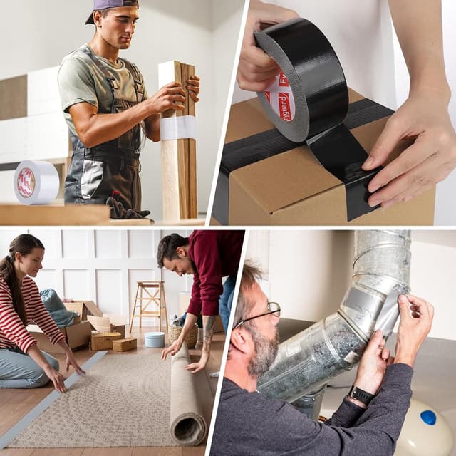 Detalle de Fyguard 3 Rolls Duct Tape (48mm x 28m) Heavy Duty gaffer tape set in black, silver & white