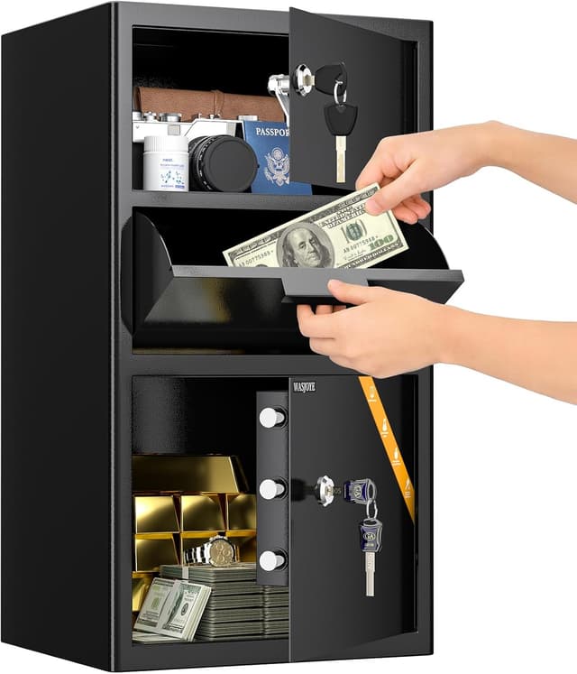 Detalle de WASJOYE 100.8L Large Depository Drop Safe for Business – Anti-theft Drop Slot Cash & Document Box