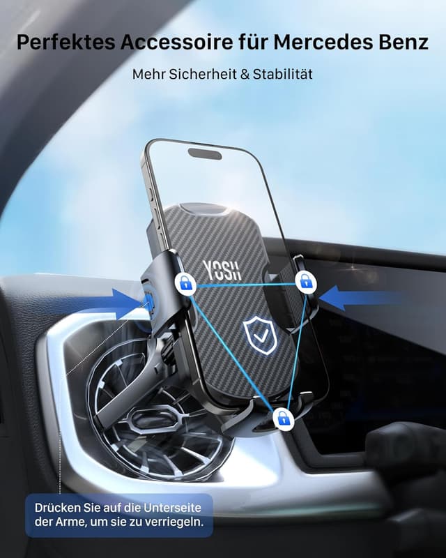 Detalle de YOSH Handyhalterung Auto für Mercedes Lüftung Rund: Dreieckshaken-System für iPhone & Samsung (4–7 Zoll)