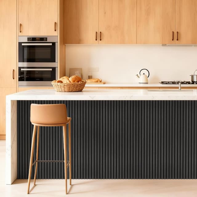 Detalle de TONOR lot de 4 panneaux acoustiques 3D en placage bois 120 x 60 cm (noir) – 2,88 m²