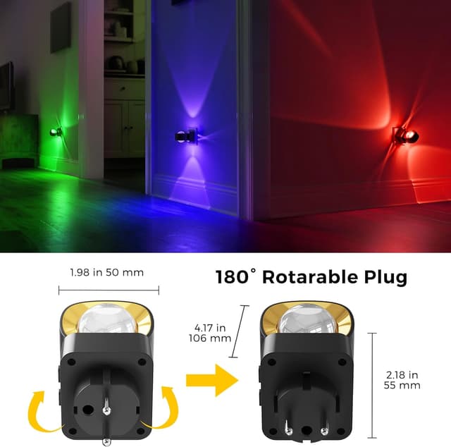 Detalle de LOHAS-LED Nachtlicht-Steckdose mit Dämmerungssensor, 180° Drehstecker und RGB/Amber Lichtszenen