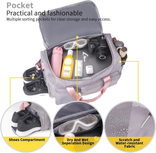 Detalle de Fioretto water-resistant sports gym duffle bag with shoes compartment and wet/dry pocket (45 x 24 x 28 cm, 30L)