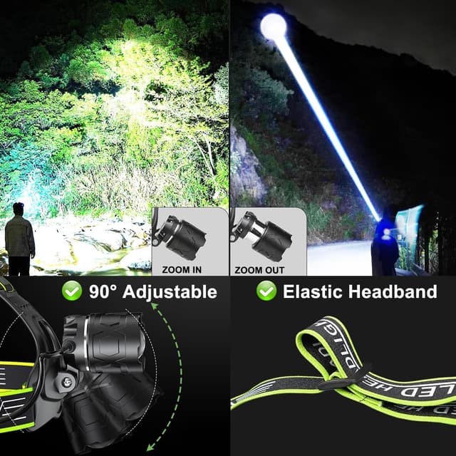 Detalle 2 de PEAKRO Torcia Frontale LED ricaricabile 90000 lumen, 9000mAh e 5 modalità