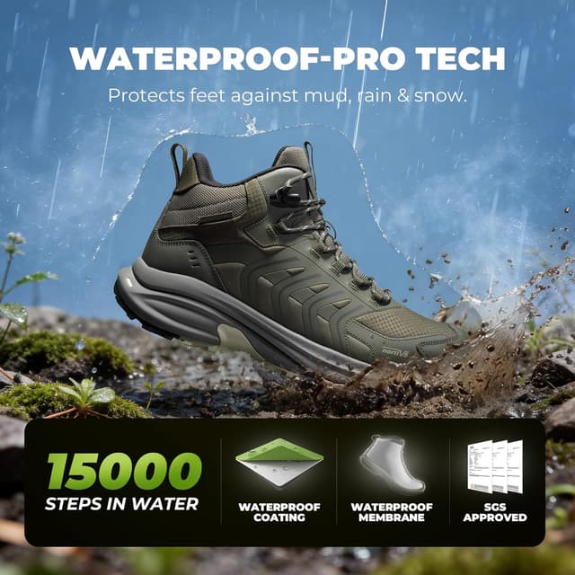 Detalle de NORTIV 8 Men’s Waterproof PRO Hiking Boots (Armadillo FieldLite) with Rebound Tech