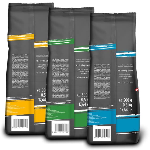 Detalle de Der-Franz Kaffee Pack, gemahlen – 3 x 500 g (Crema, Melange, Crema Organic)