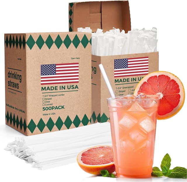 Detalle de Glotoch Express 1000 Individually Wrapped Clear Plastic Straws (7.75 in, 0.24 in) — BPA-Free Disposable Drink Straws
