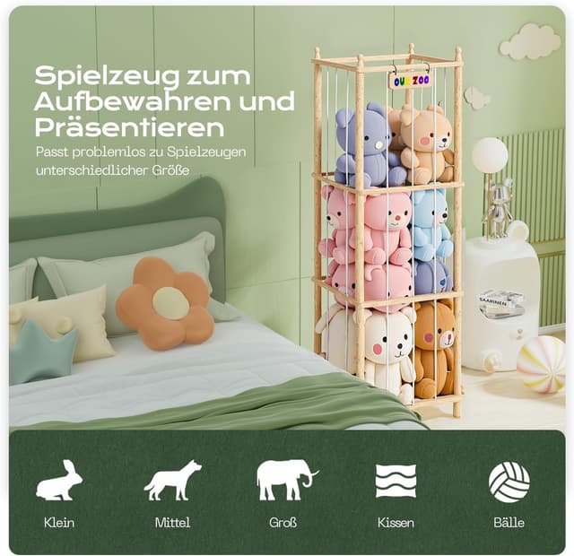 Detalle de Holz Kuscheltier Aufbewahrung 135×40×40