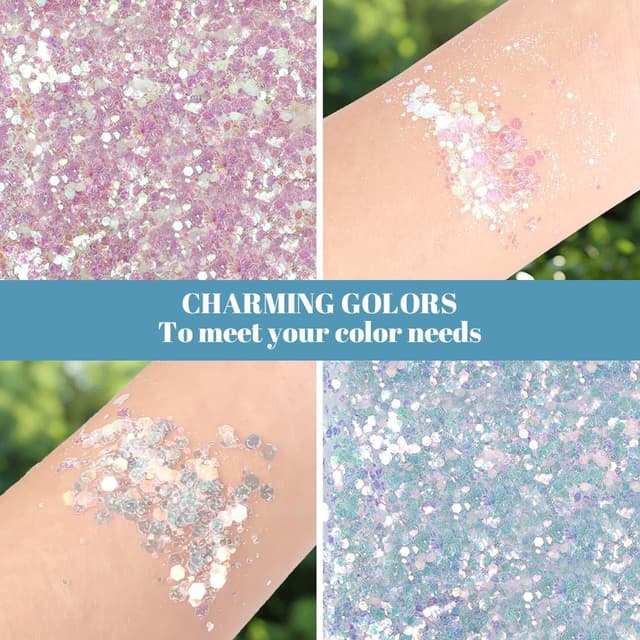 Detalle de LOPHE Paillettes scintillantes épaisses en poudre pour corps, visage & cheveux, 50 g (multicolore A)