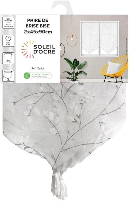 Detalle 2 de Soleil d’ocre Osaka – paire de brise-bise en polyester blanc 45 x 90 cm