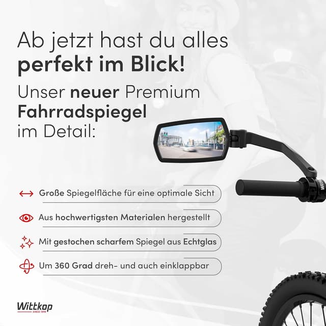 Thumbnail 1 de WITTKOP Fahrradspiegel Großes HD Sichtfeld