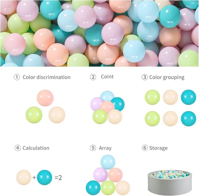 Detalle de GOGOSO 100-Piece Phthalate-Free, BPA-Free Soft Ball Pit Balls for Toddlers (2.15 in, Green/Blue/Pink/Purple/Beige)