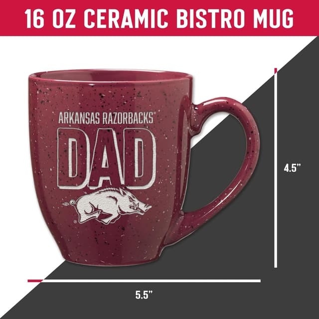 Detalle 2 de Rico Industries NCAA Arkansas Razorbacks Mom-Maroon 16 oz Laser-Engraved Speckled Ceramic Coffee Mug