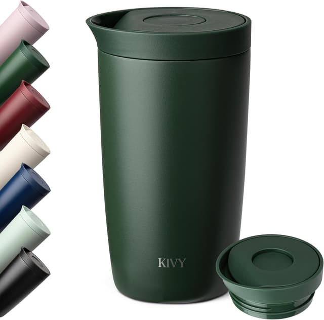 Detalle de KIVY Thermobecher 350 ml – Thermobecher to go mit doppelwandiger Isolierung (6 h heiß / 24 h kalt), auslaufsicher