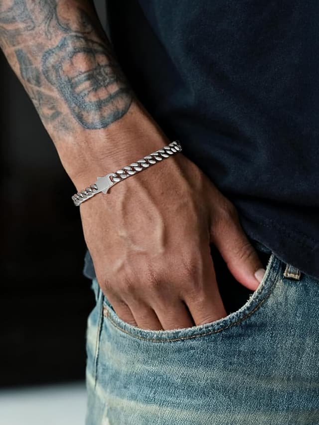 Detalle 2 de Richsteel Herren Armband Kubanische Kette Edelstahl Silber/Gold/Schwarz – wahlweise Breite 5/7/9/12 mm, Längen 19/21/23 cm