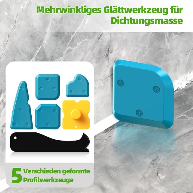 Detalle 2 de Silikonentferner/Silikon-Abzieher Werkzeug-Set 5-in-1 (5-teiliges Set) mit austauschbaren Silikonpads (Weiß)