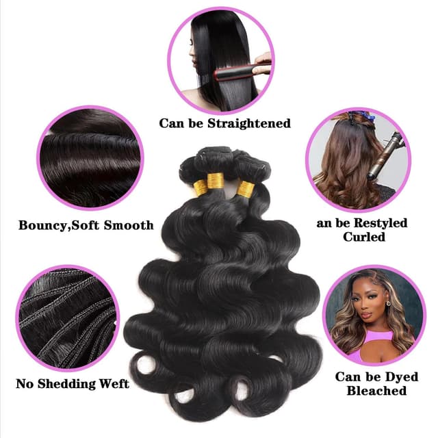 Detalle 2 de 12A Human Hair Bundles Brazilian Virgin Body Wave (18/20/22/24 Inch) — 4 Bundle Set