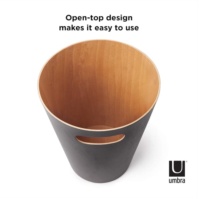 Thumbnail 4 de Umbra Woodrow Cesto de basura 7.5L Natural y Gris carbón 🗑