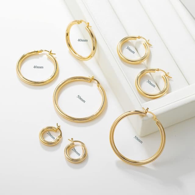 Thumbnail 5 de Chunky 4mm Gold Hoop Earrings 30mm