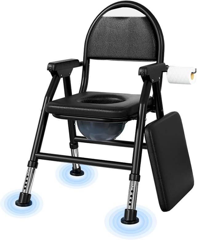Detalle de NJUN Lightweight Commode Toilet Chair with Height Adjustment, Padded Seat & Folding WC Frame