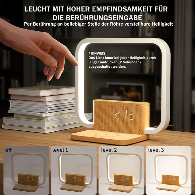 Detalle 2 de blonbar Wake-Up-Licht & Tischlampe mit Touch-Dimmung, Snooze und Qi-Ladefunktion (10-W Wireless Charger)