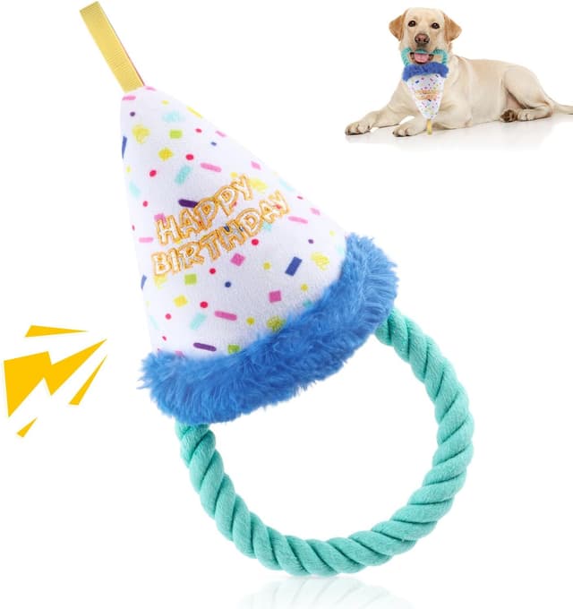 Imagen de Plüsch-Geburtstags-Hundespielzeug mit Seilbein en OfertitasTOP
