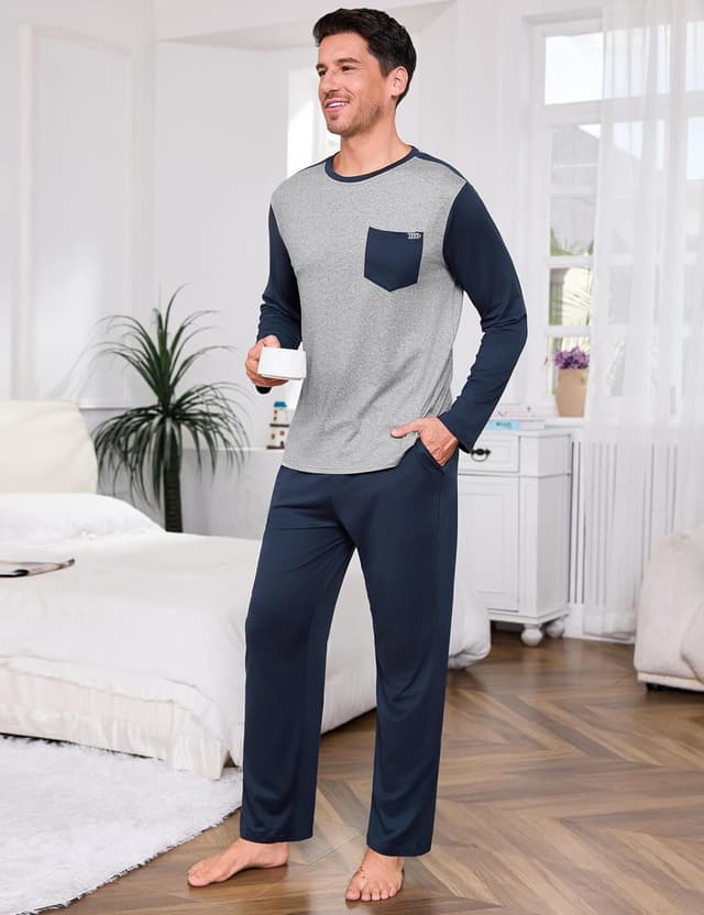 Detalle de Ensemble pyjama homme Terecey 2 pièces manches longues (haut + pantalon) bicolore