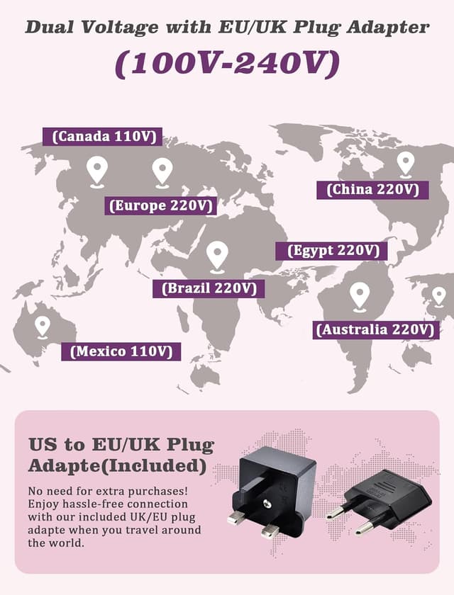 Detalle de Casavok Mini Curling Iron for Travel (110–240V Dual Voltage) with EU/UK Plug Adapter, 1 Inch, 5 Digital Temperature Settings