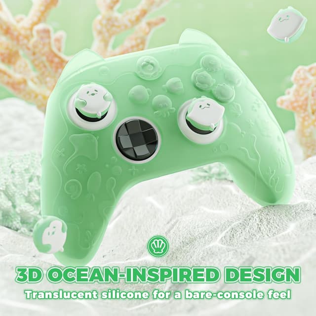 Detalle de PlayVital Ocean Whisper semi-clear silicone cover for Xbox Series X/S controller (pastel green)