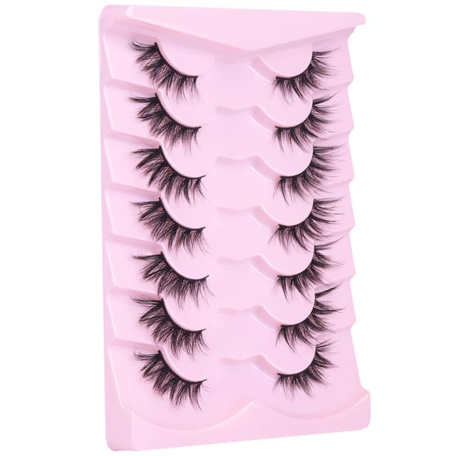 Detalle 1 de Fox Eye Half Lashes (Faux Mink) Wispy Cat Eye Strip Lashes, 20mm, 7 Pairs