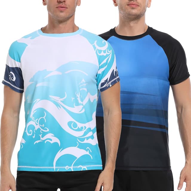 Thumbnail 6 de VAYAGER Rash Guard anti-UV UPF 50+ manches courtes pour hommes (séchage rapide, coupe décontractée)