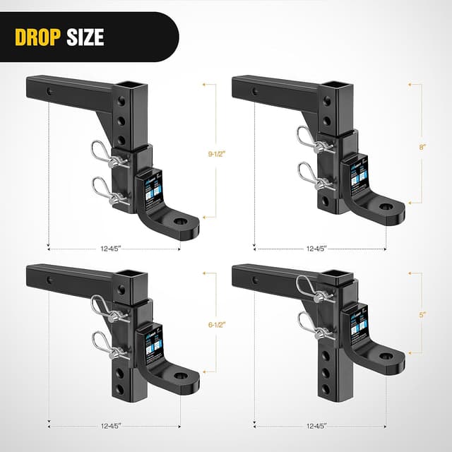 Detalle de Nilight 8-Position Adjustable Trailer Hitch Ball Mount for 2-Inch Receivers (5/8-In Pin Lock, 7,500 lbs)