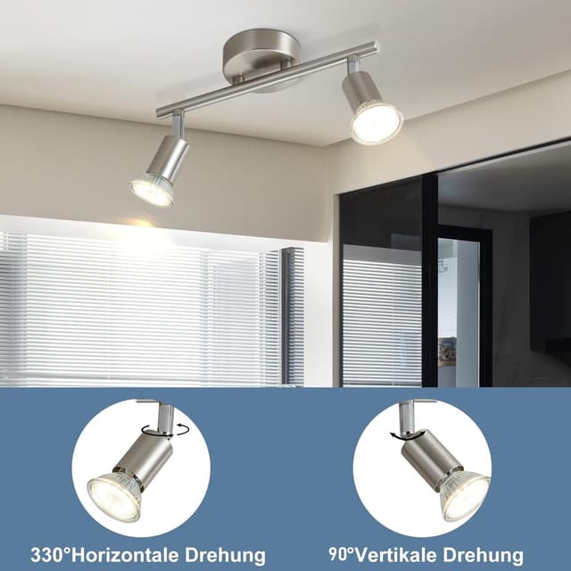 Detalle 2 de Glitzerlife LED Deckenstrahler 2-flammig für Flur mit GU10, schwenkbar 330° (ohne Leuchtmittel) – silber