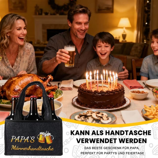 Detalle de KHstylehoo Papa Geschenk: Männerhandtasche Bier mit 6‑Flaschen‑Träger aus Filz
