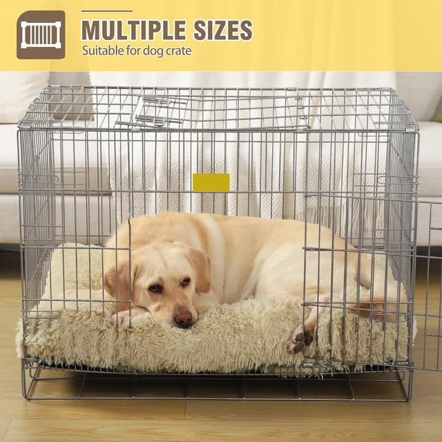 Thumbnail 6 de KSIIA Extra Large Calming Dog Crate Bed (XL) – Fluffy Washable Mattress, Anti-Skid Base, Beige 105x70cm