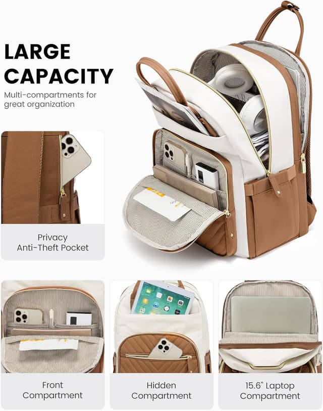 Detalle de LOVEVOOK women’s laptop backpack (15.6 inch) – waterproof, anti-theft rucksack with 23L capacity