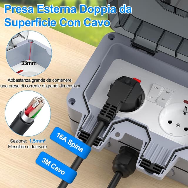 Thumbnail 2 de Beizkna Presa Esterna Impermeabile IP66 2 Prese 3M