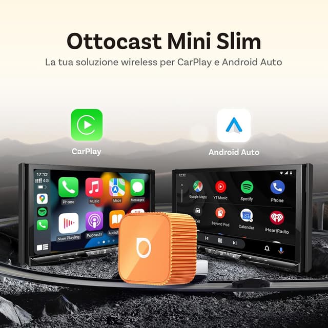 Detalle 2 de OTTOCAST (2026 aggiornato) Adattatore wireless 2 in 1 CarPlay & Android Auto Mini Slim con supporto multi-utente